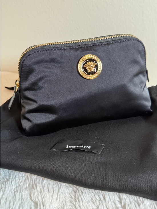 Versace Handbags - Versace Black Nylon Cosmetic Pouch with Gold Zipper